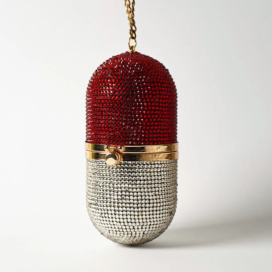 Pill Silver/Red Clutch - Crystal