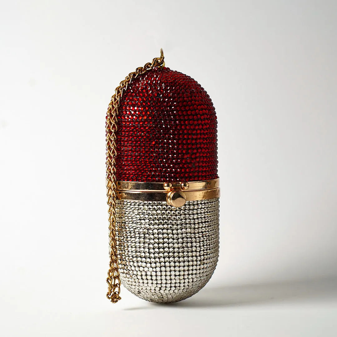 Pill Silver/Red Clutch - Crystal