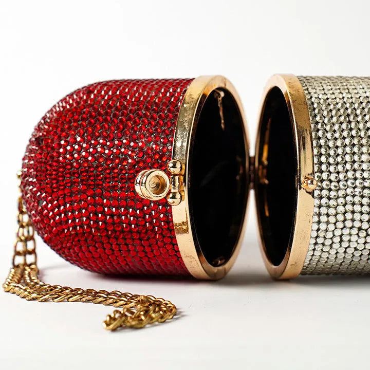 Pill Silver/Red Clutch - Crystal