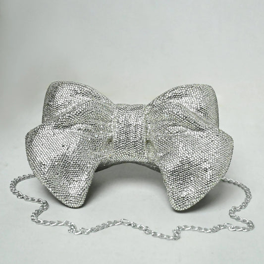 Bow Silver Clutch - Crystal