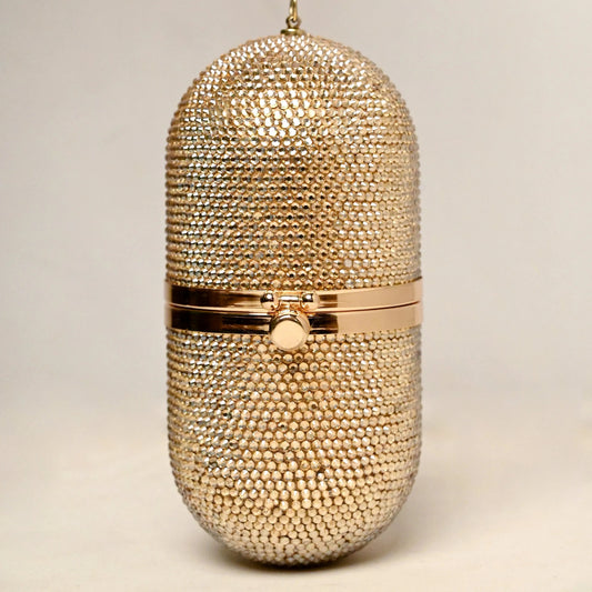 Pill Gold Clutch - Crystal