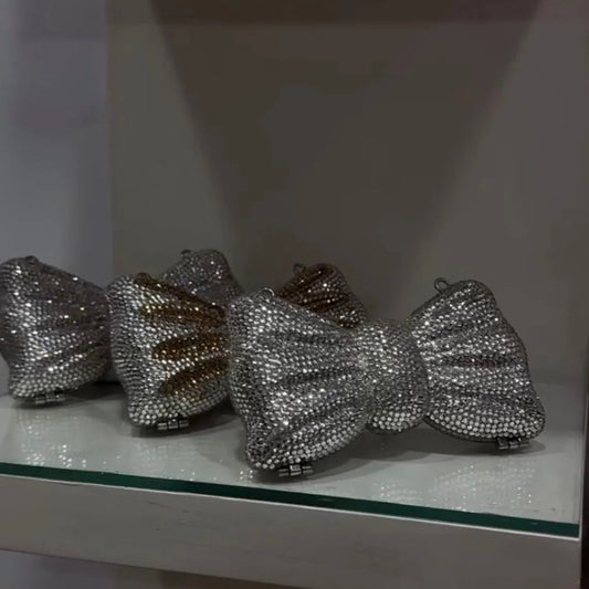Bow Silver Clutch - Crystal